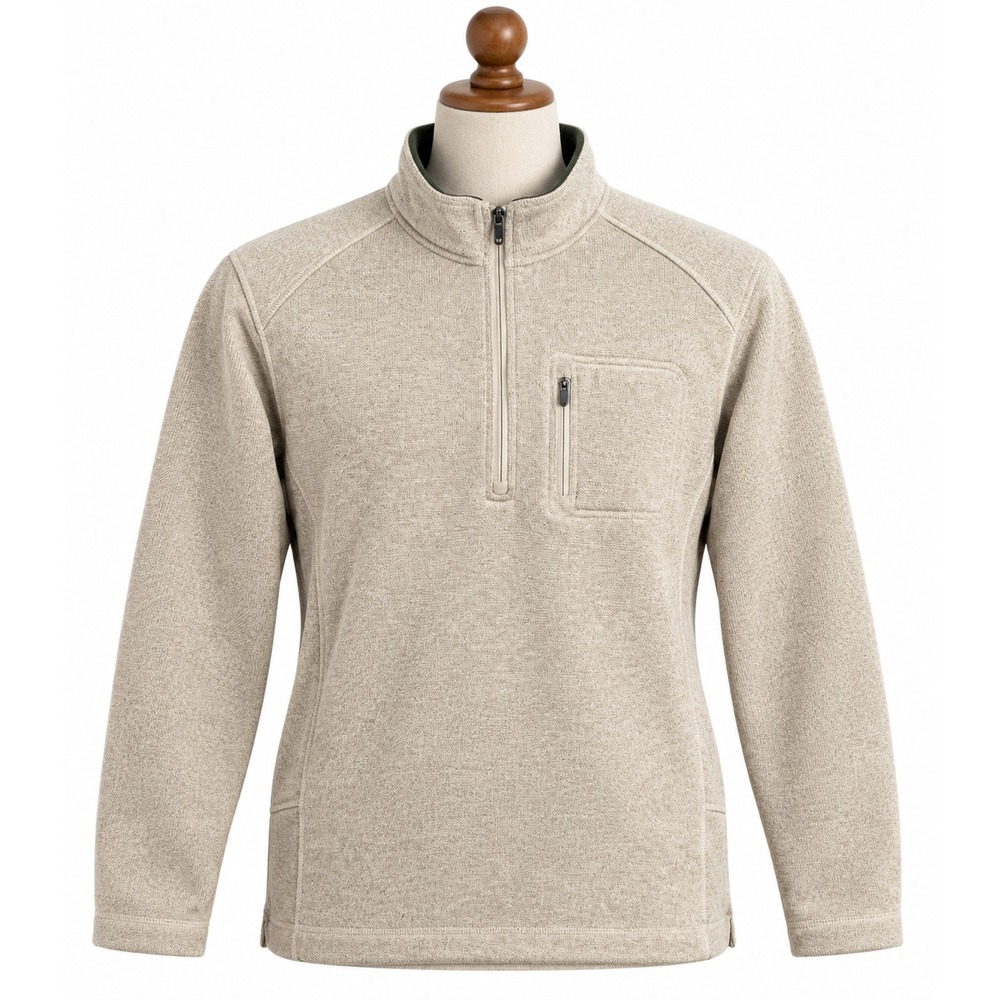 Woolrich Sweater Mens XL Beige Fleece Lined 1/4 Zip Mock Neck Pullover Pocket